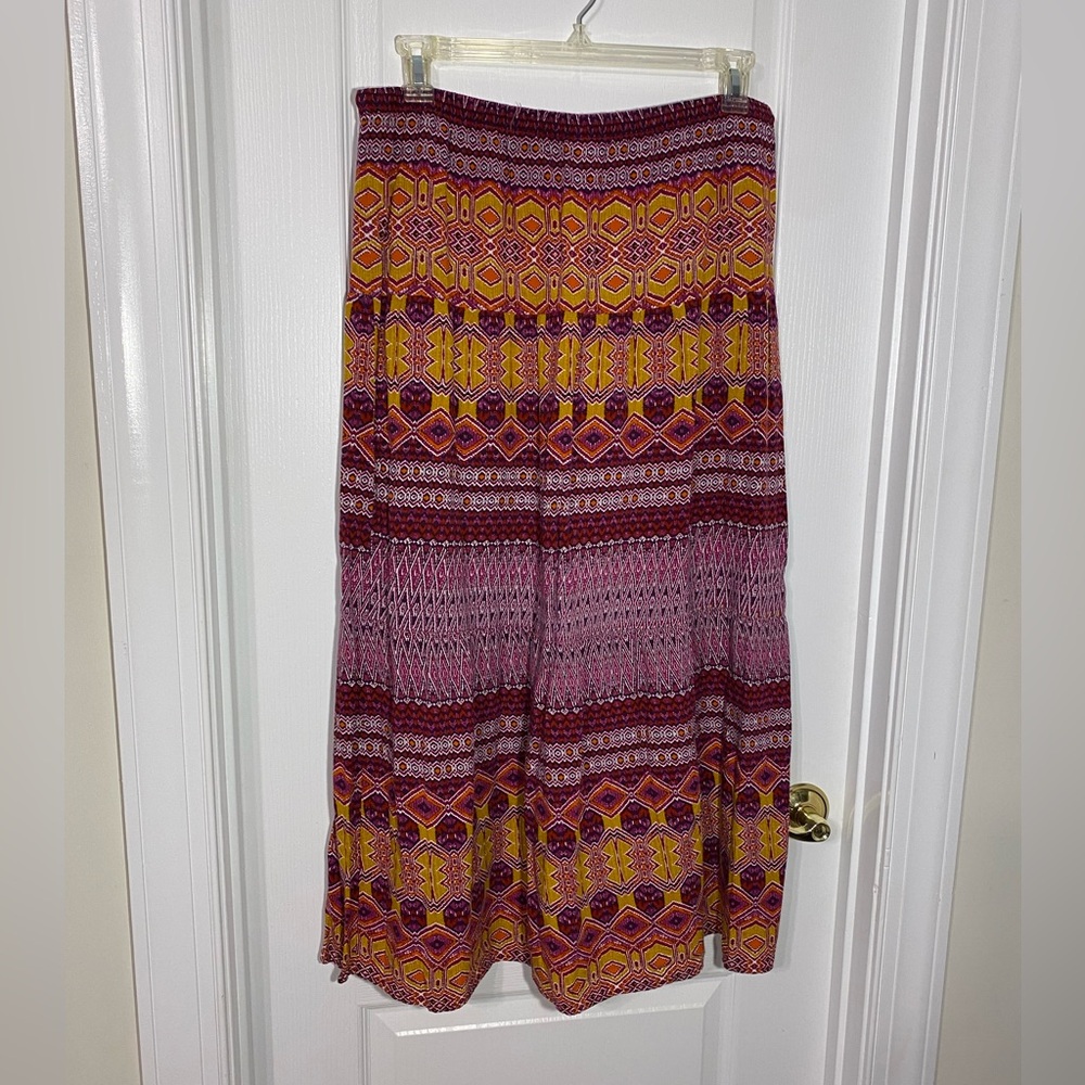 Mossimo Aztec Pattern Tiered Maxi Skirt Drawstring Waist Size XL - Picture 3 of 6